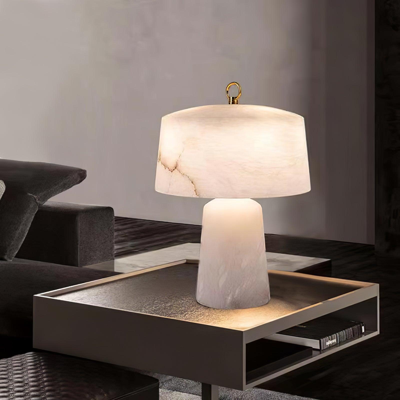 Eurvynyra Drum Alabaster Table Lamp