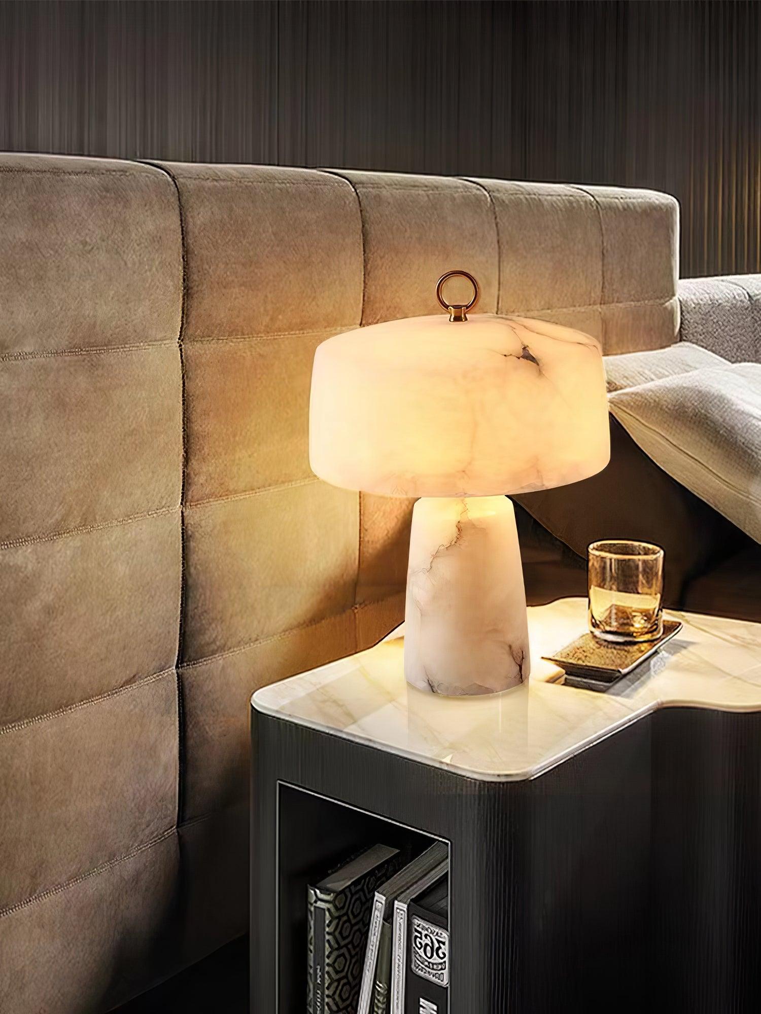 Eurvynyra Drum Alabaster Table Lamp