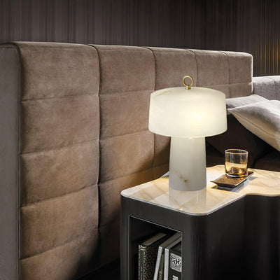Eurvynyra Drum Alabaster Table Lamp