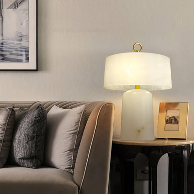 Eurvynyra Drum Alabaster Table Lamp