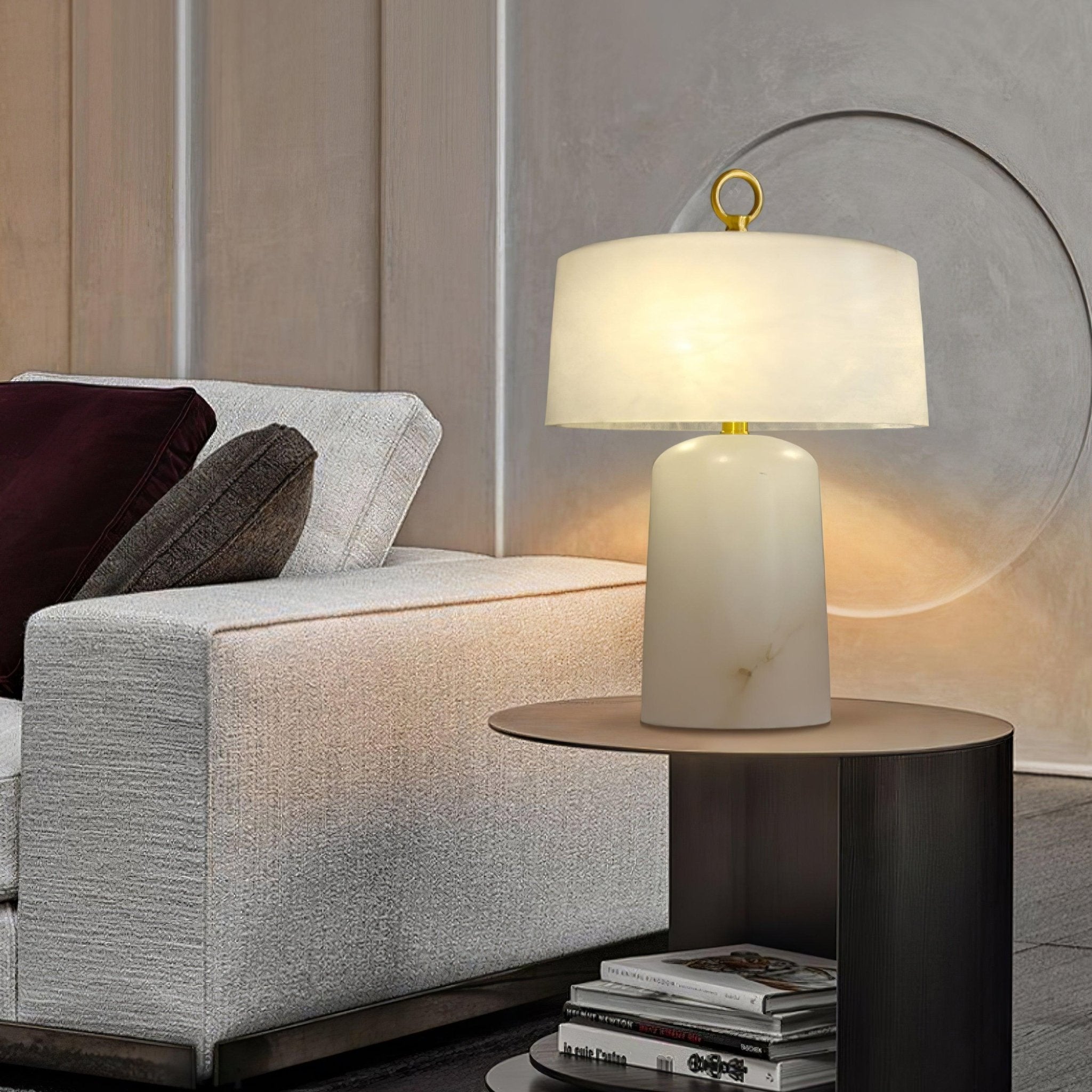 Eurvynyra Drum Alabaster Table Lamp