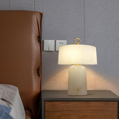 Eurvynyra Drum Alabaster Table Lamp