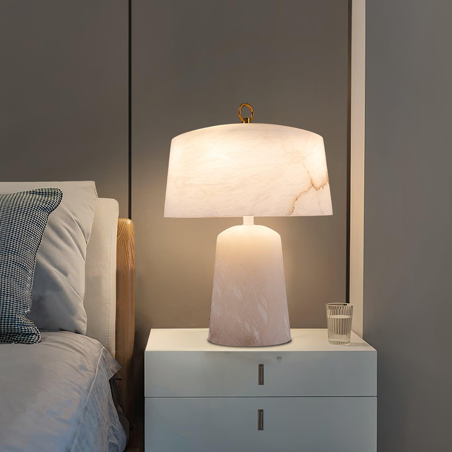 Eurvynyra Drum Alabaster Table Lamp