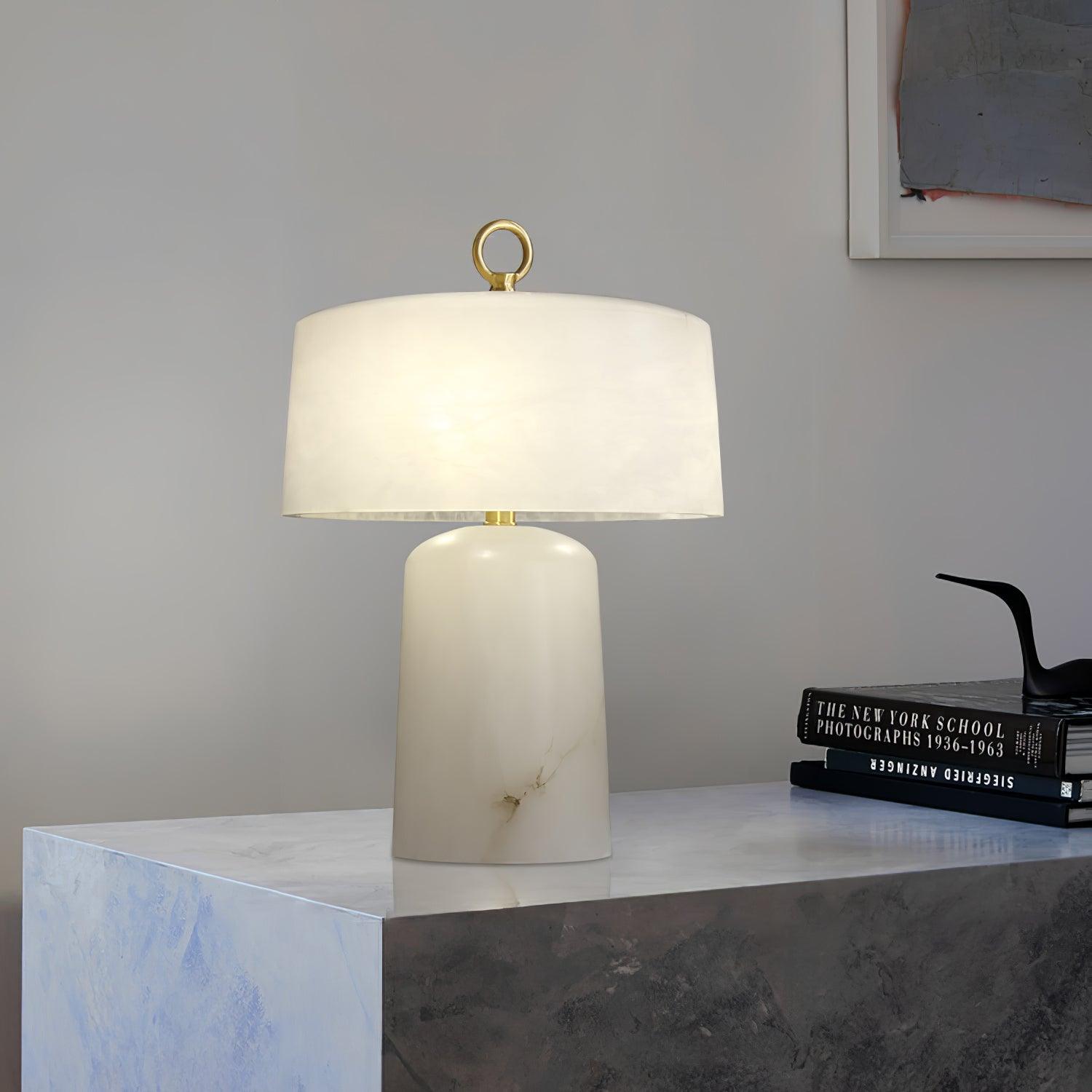 Eurvynyra Drum Alabaster Table Lamp