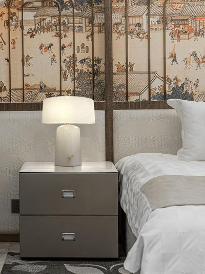 Eurvynyra Drum Alabaster Table Lamp