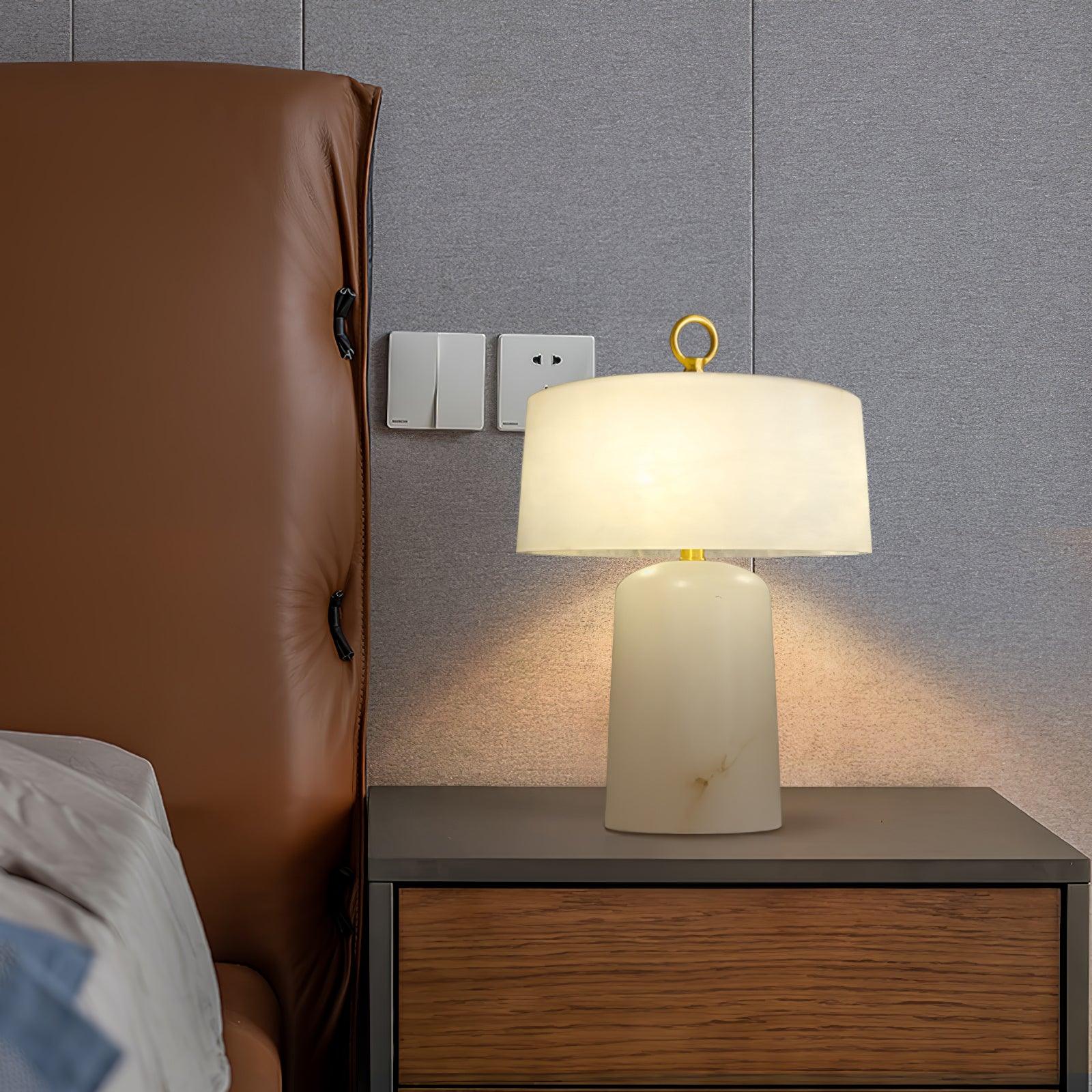 Eurvynyra Drum Alabaster Table Lamp