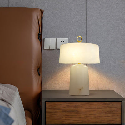 Eurvynyra Drum Alabaster Table Lamp