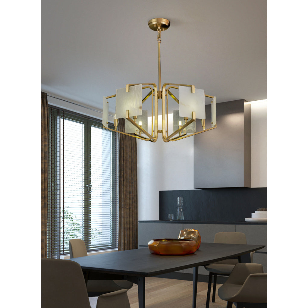 Plotuvys Postmodern Luxury Brass Alabaster Chandelier