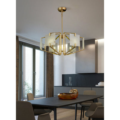 Plotuvys Postmodern Luxury Brass Alabaster Chandelier