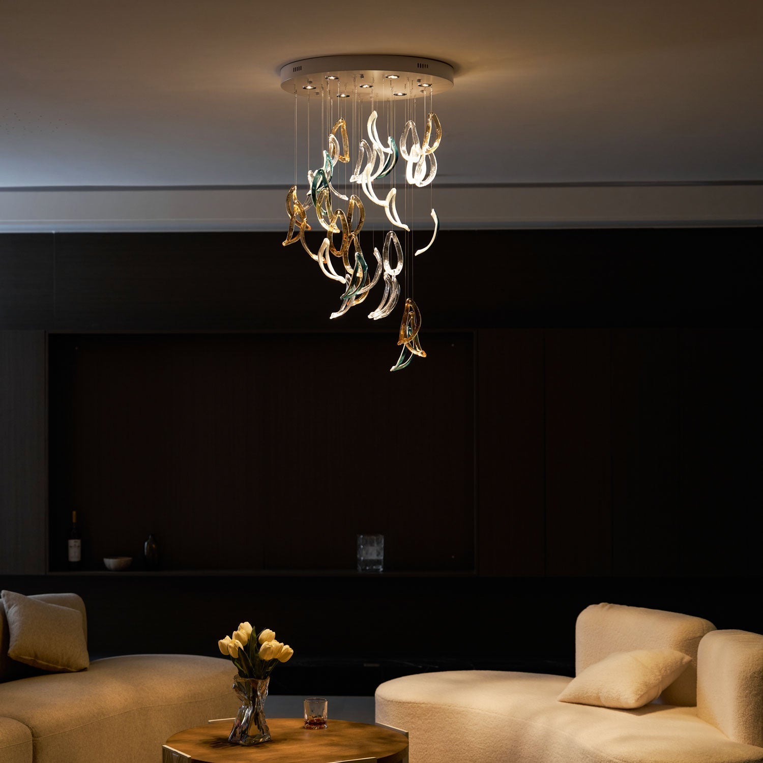 AquaFlux Grand Cascade Ripple Glass Art Customize Chandelier