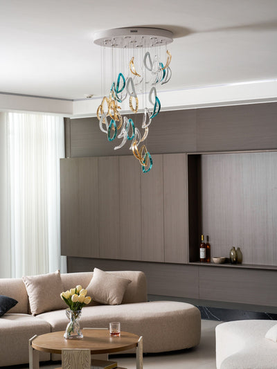 AquaFlux Grand Cascade Ripple Glass Art Customize Chandelier
