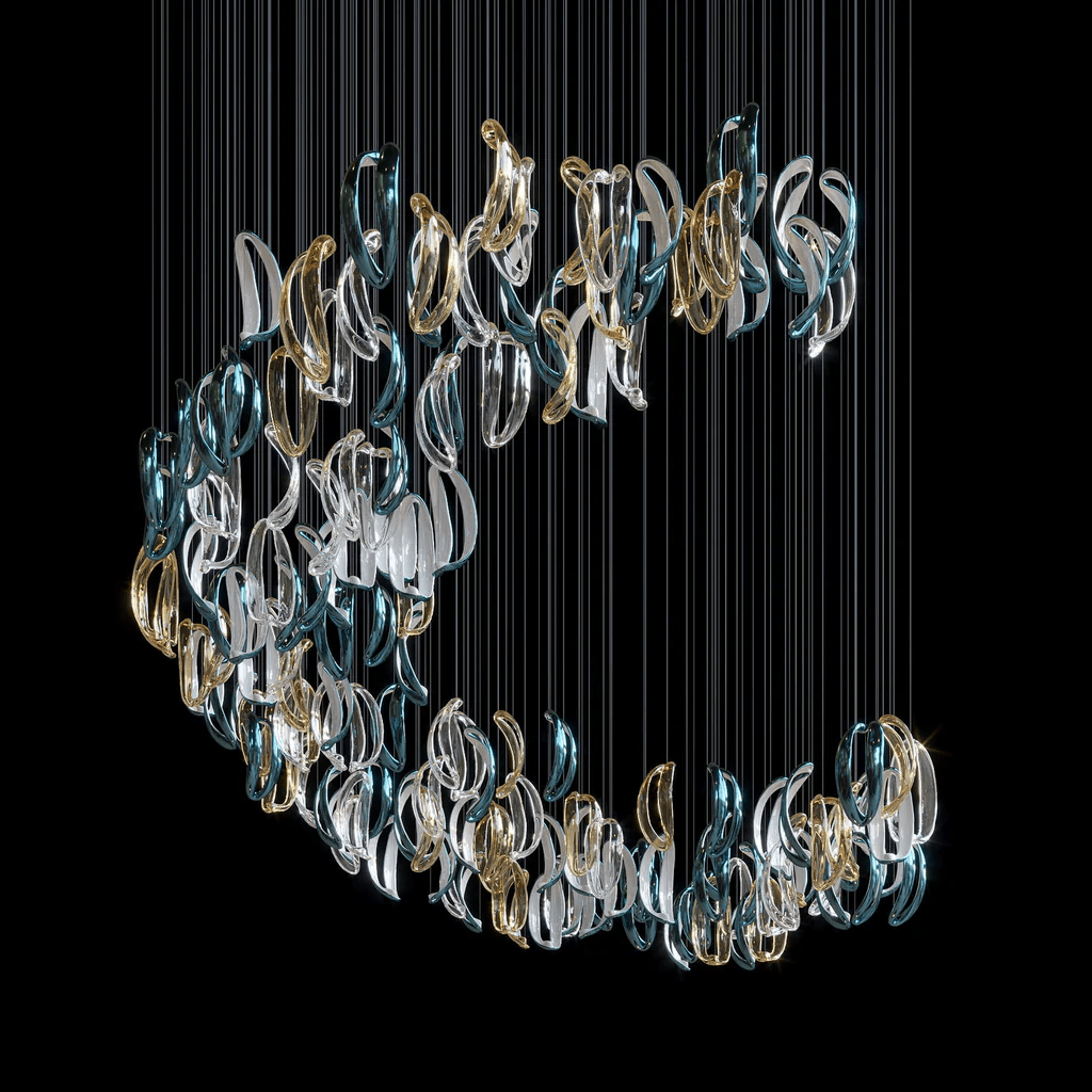 AquaFlux Grand Cascade Ripple Glass Art Customize Chandelier