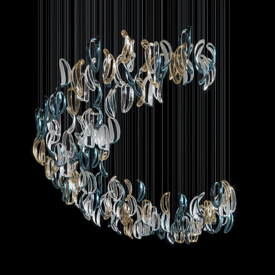 AquaFlux Grand Cascade Ripple Glass Art Customize Chandelier