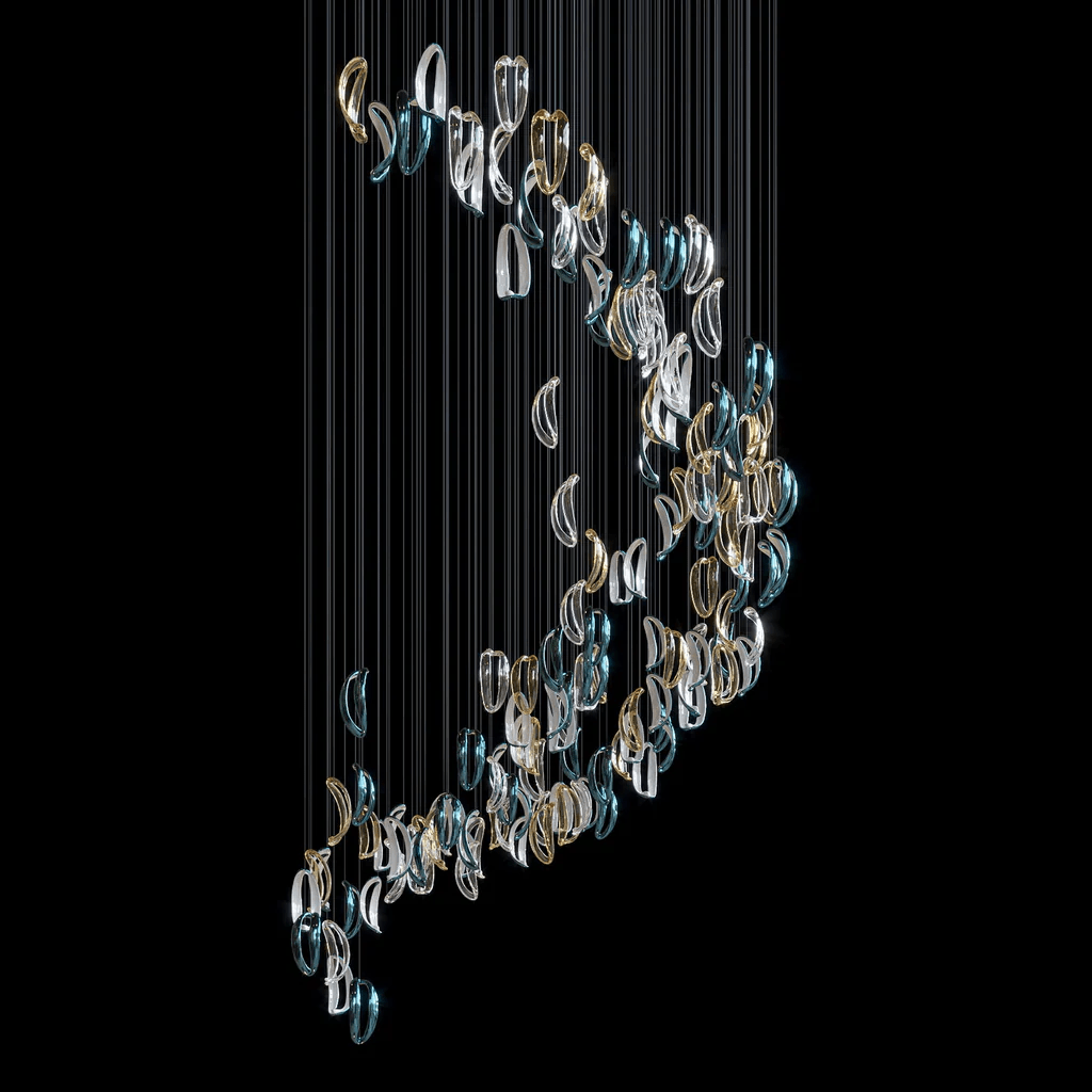 AquaFlux Grand Cascade Ripple Glass Art Customize Chandelier