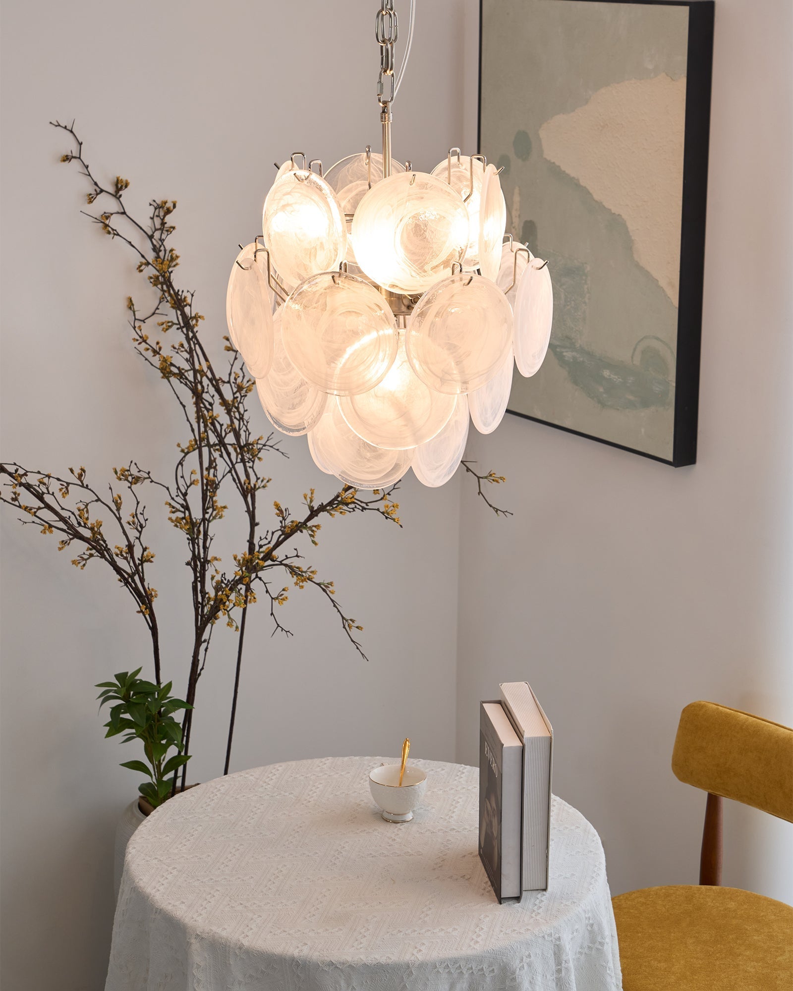 Lioruora Chandelier Apricot Murano Glass Disc Layered Artistic