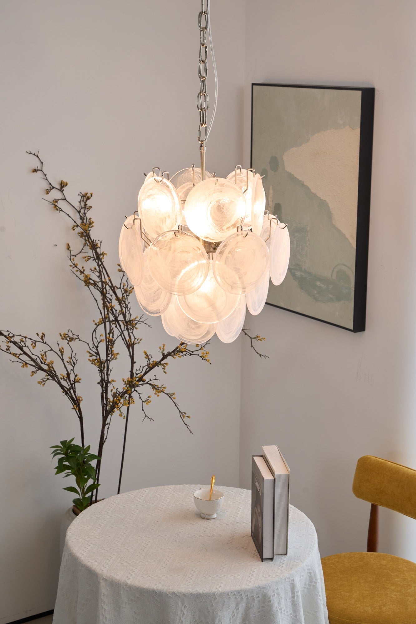 Lioruora Chandelier Apricot Murano Glass Disc Layered Artistic