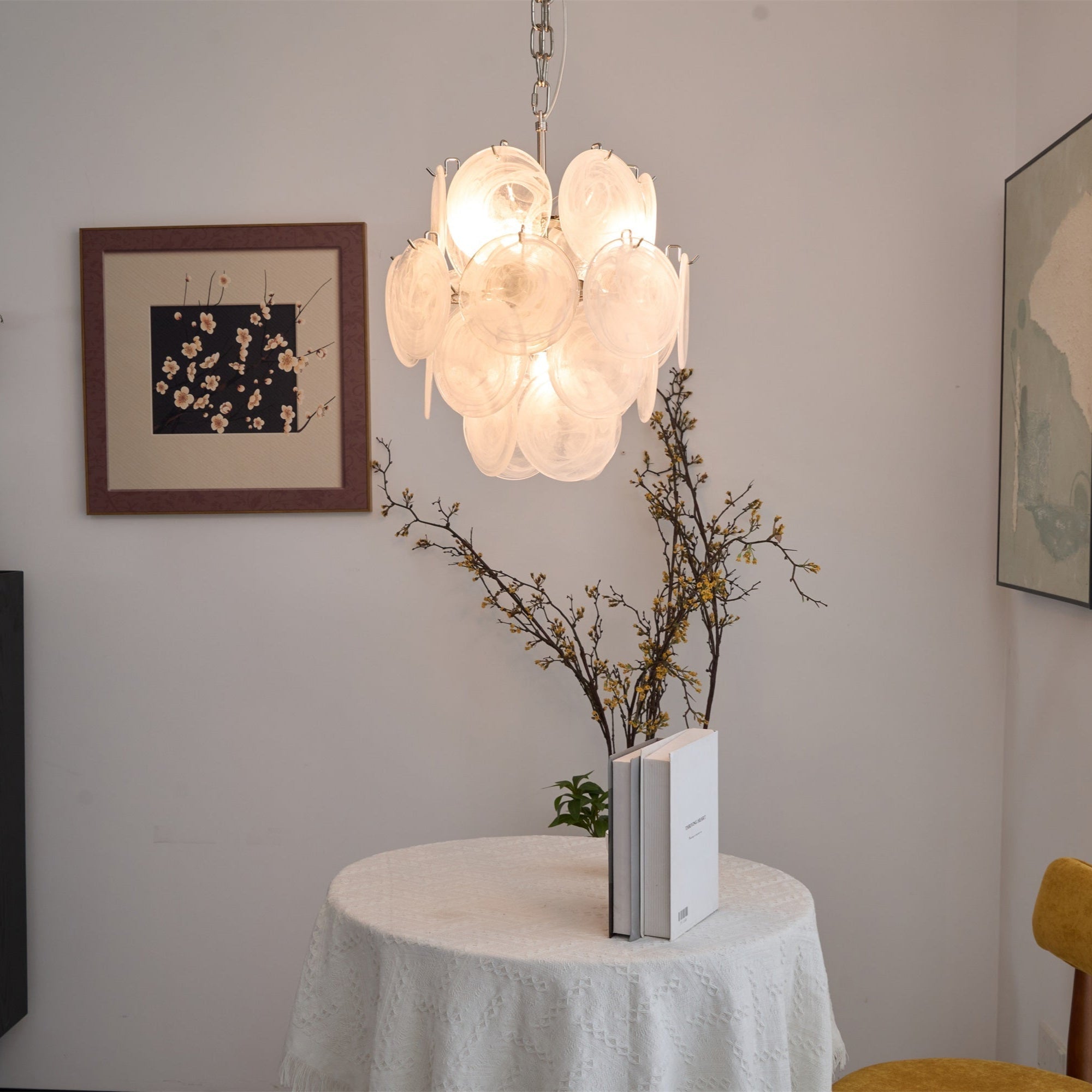 Lioruora Chandelier Apricot Murano Glass Disc Layered Artistic