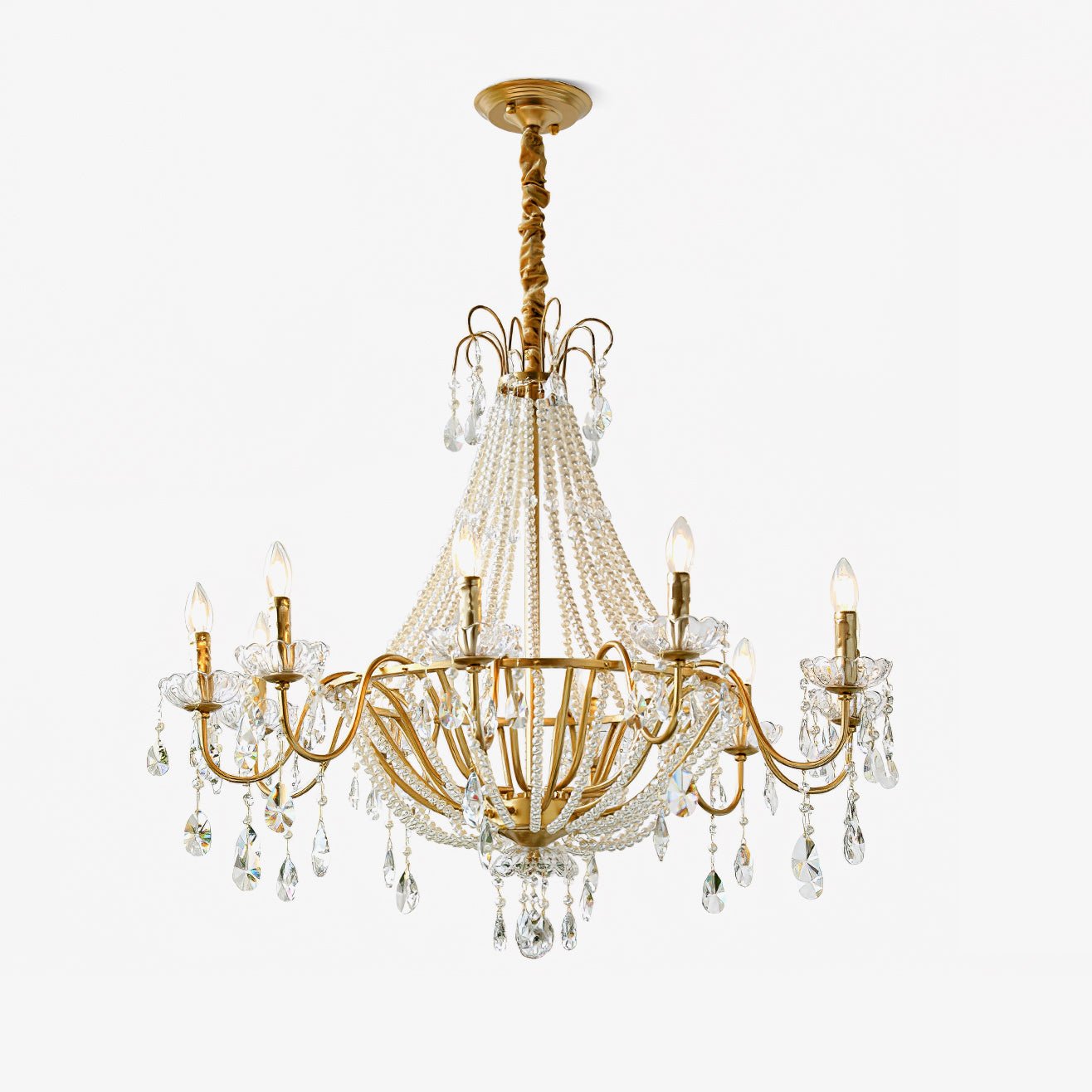 Eurvaros Vintage Crystal Brass Chandelier - Neutral Decor