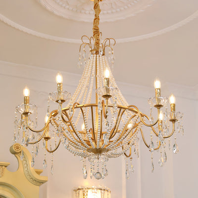 Eurvaros Vintage Crystal Brass Chandelier - Neutral Decor