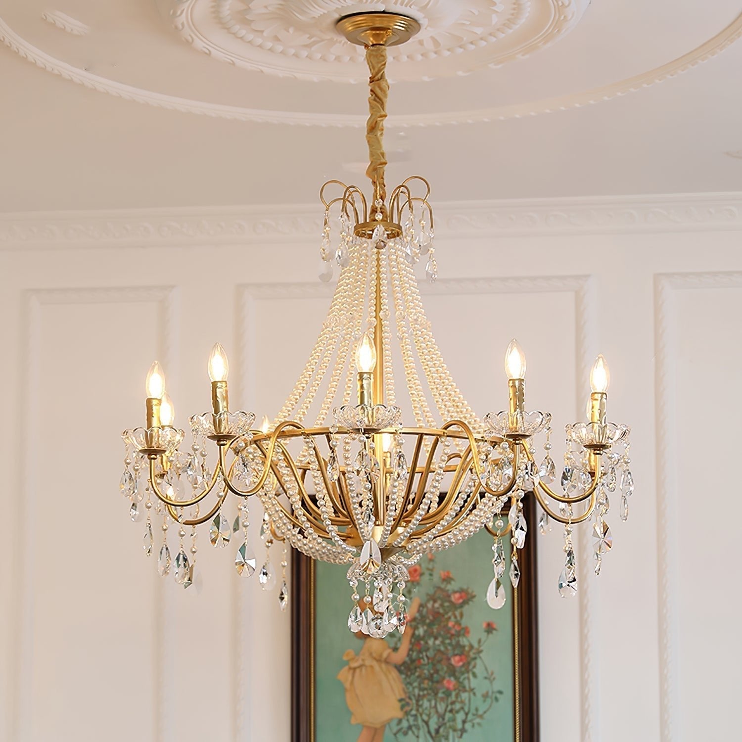 Eurvaros Vintage Crystal Brass Chandelier - Neutral Decor