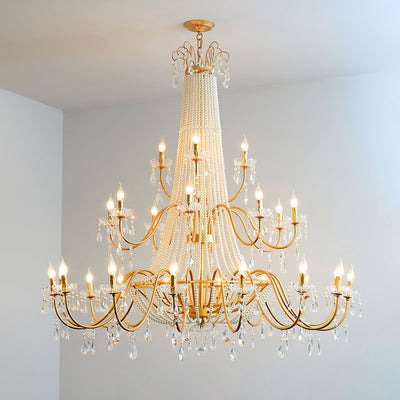 Eurvaros Vintage Crystal Brass Chandelier - Neutral Decor