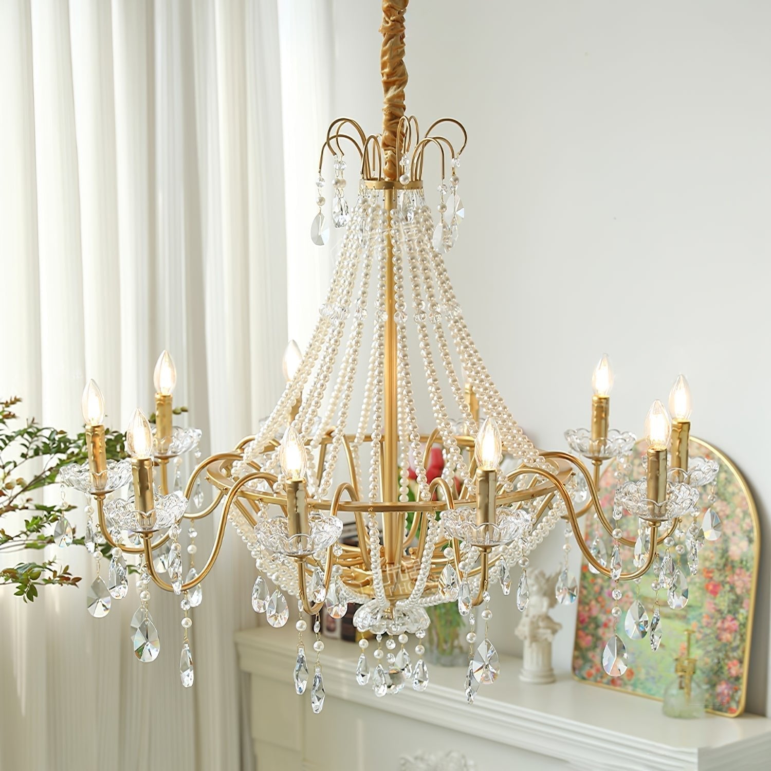 Eurvaros Vintage Crystal Brass Chandelier - Neutral Decor