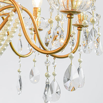 Eurvaros Vintage Crystal Brass Chandelier - Neutral Decor