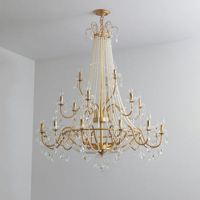 Eurvaros Vintage Crystal Brass Chandelier - Neutral Decor