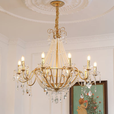 Eurvaros Vintage Crystal Brass Chandelier - Neutral Decor