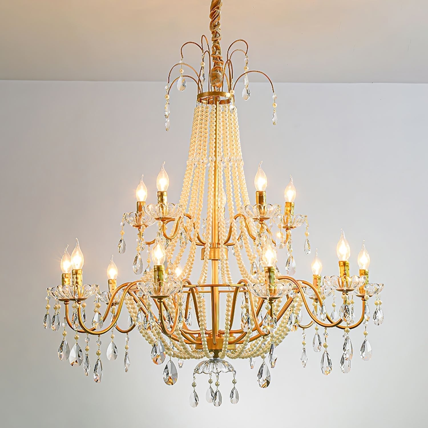 Eurvaros Vintage Crystal Brass Chandelier - Neutral Decor