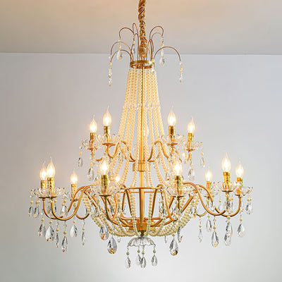 Eurvaros Vintage Crystal Brass Chandelier - Neutral Decor