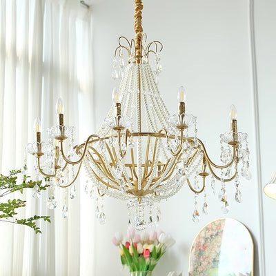 Eurvaros Vintage Crystal Brass Chandelier - Neutral Decor