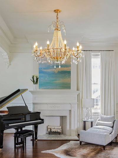 Eurvaros Vintage Crystal Brass Chandelier - Neutral Decor