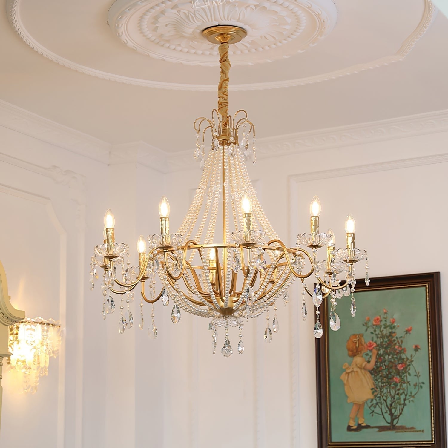 Eurvaros Vintage Crystal Brass Chandelier - Neutral Decor