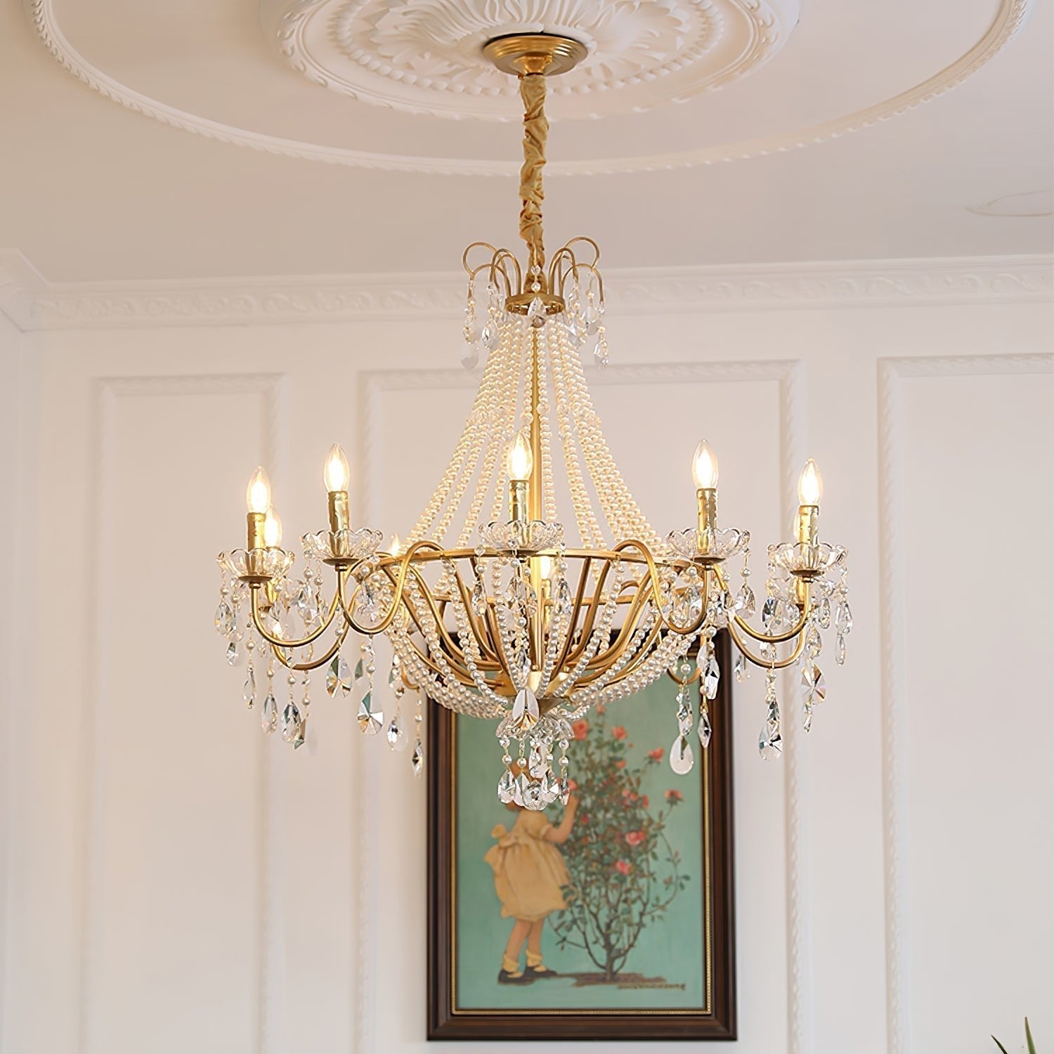 Eurvaros Vintage Crystal Brass Chandelier - Neutral Decor