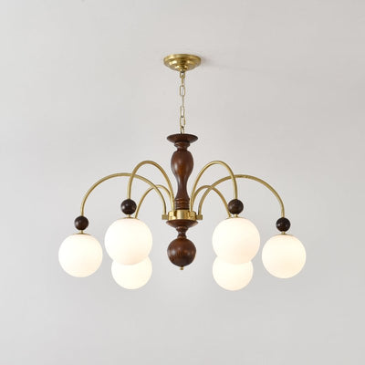 Sylenise Pendant Lamp Walnut Brass Globe Vintage