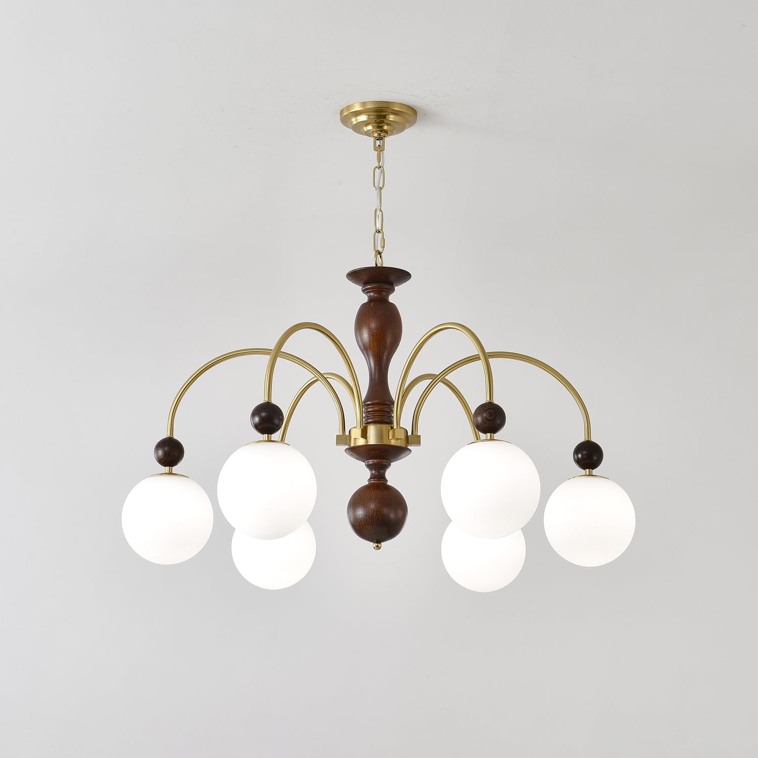 Sylenise Pendant Lamp Walnut Brass Globe Vintage