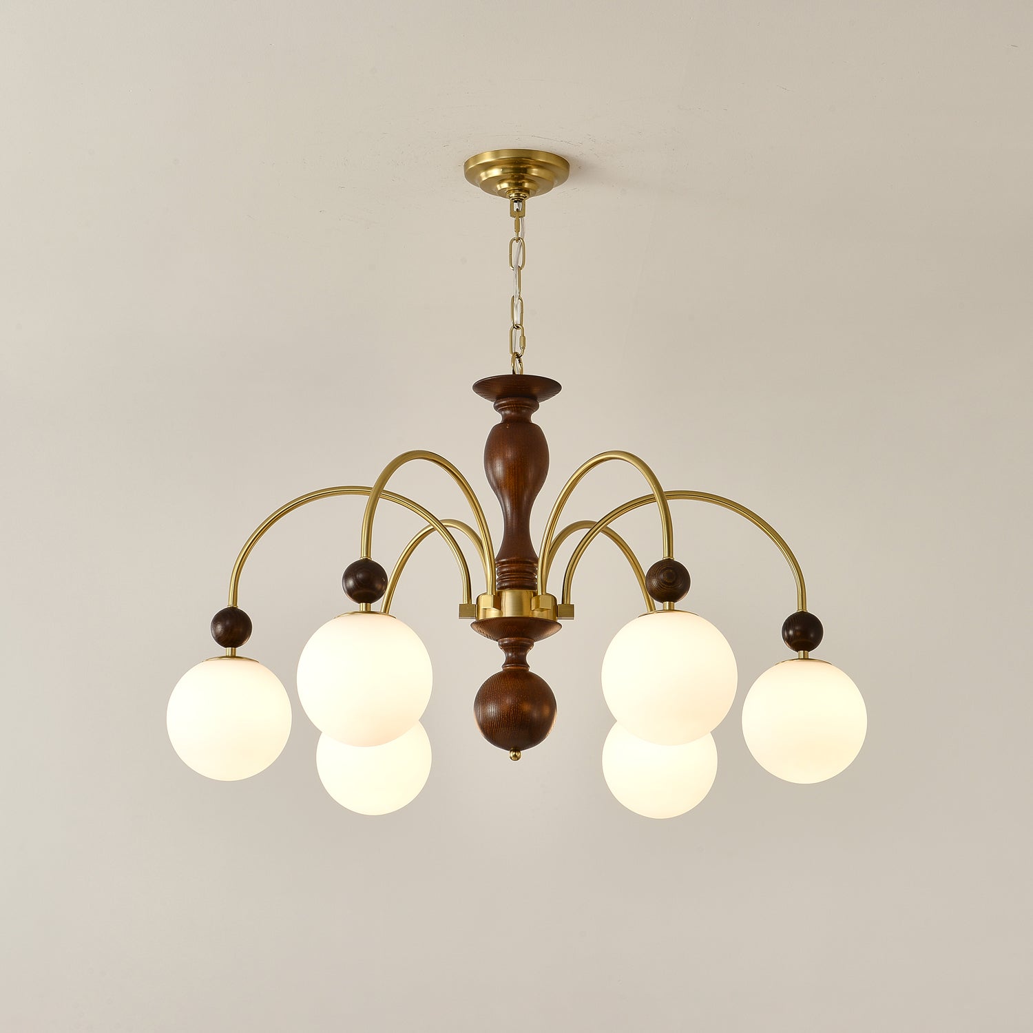 Sylenise Pendant Lamp Walnut Brass Globe Vintage