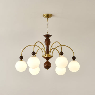Sylenise Pendant Lamp Walnut Brass Globe Vintage