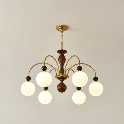 Sylenise Pendant Lamp Walnut Brass Globe Vintage