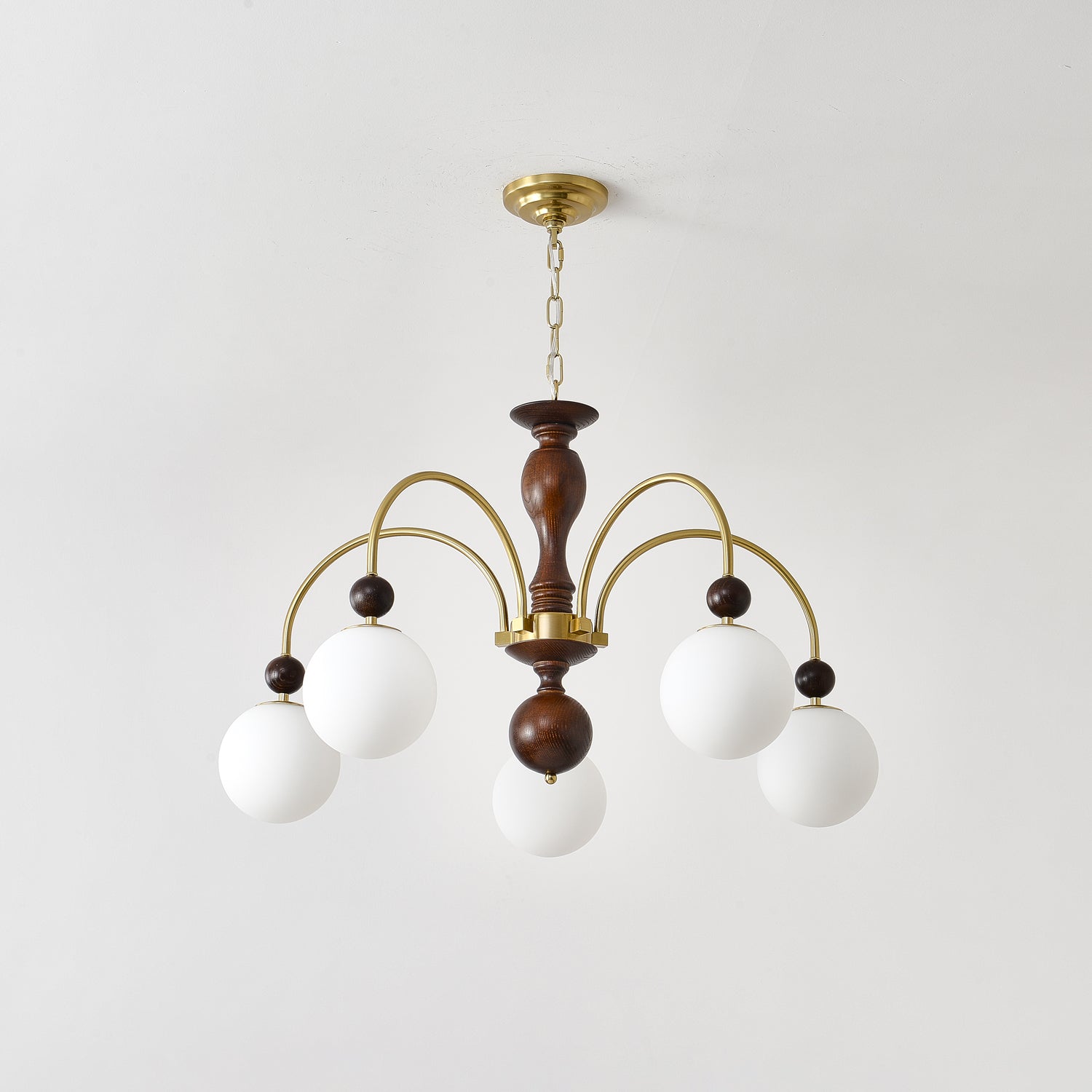 Sylenise Pendant Lamp Walnut Brass Globe Vintage