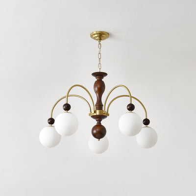 Sylenise Pendant Lamp Walnut Brass Globe Vintage