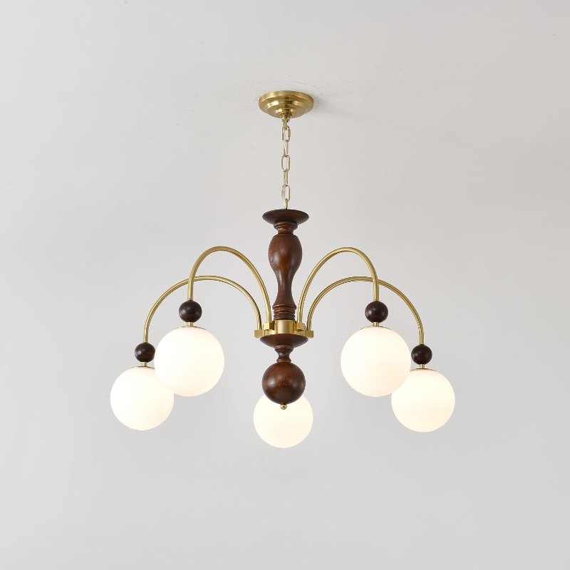 Sylenise Pendant Lamp Walnut Brass Globe Vintage