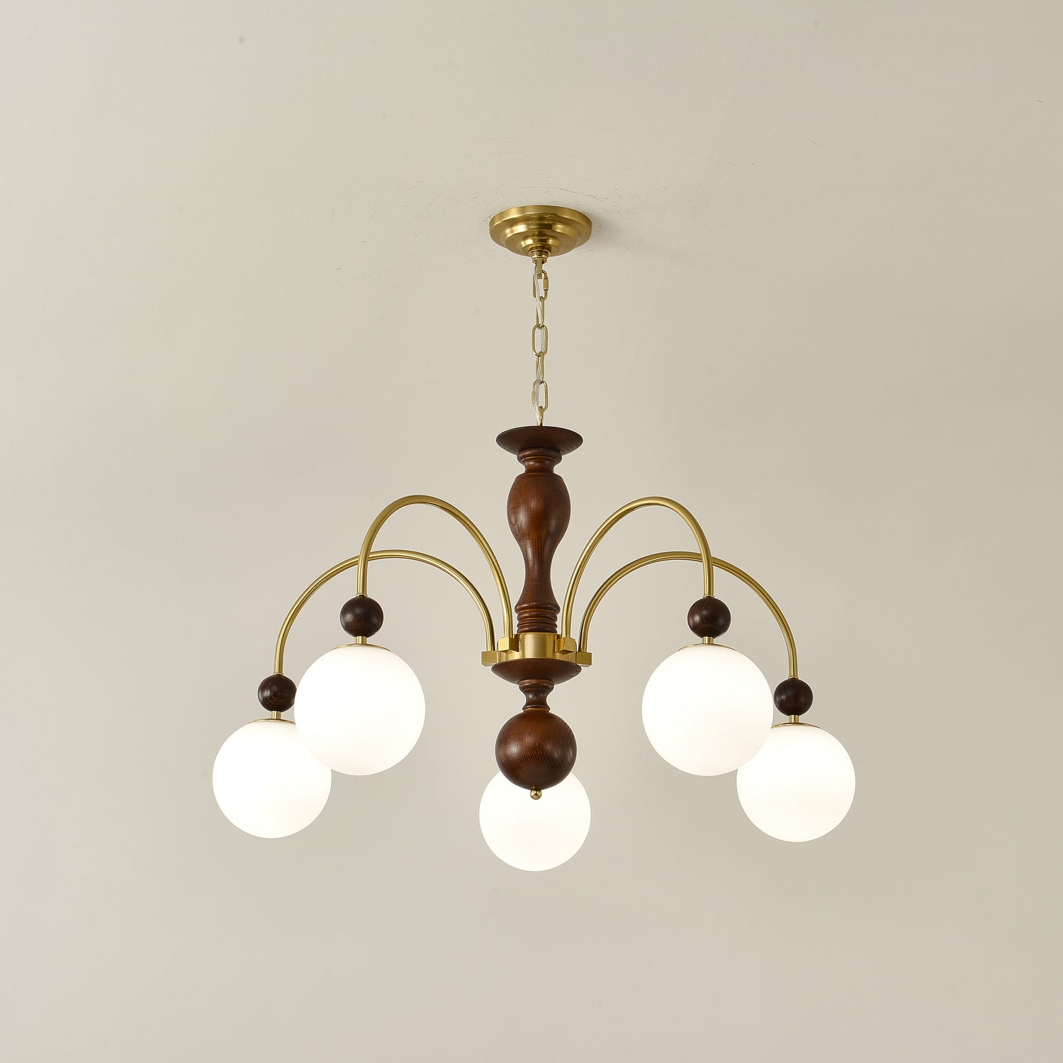 Sylenise Pendant Lamp Walnut Brass Globe Vintage