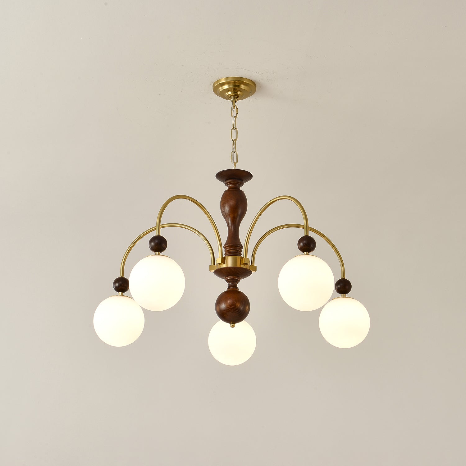Sylenise Pendant Lamp Walnut Brass Globe Vintage