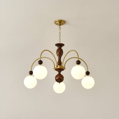 Sylenise Pendant Lamp Walnut Brass Globe Vintage