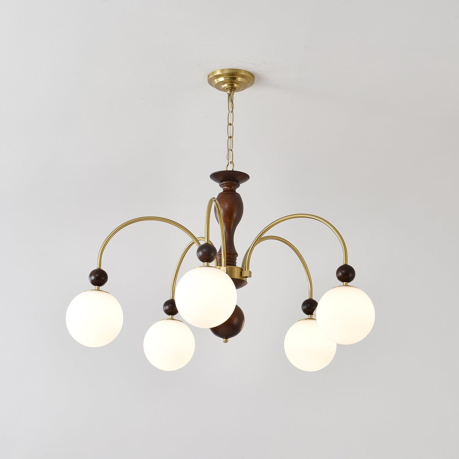 Sylenise Pendant Lamp Walnut Brass Globe Vintage