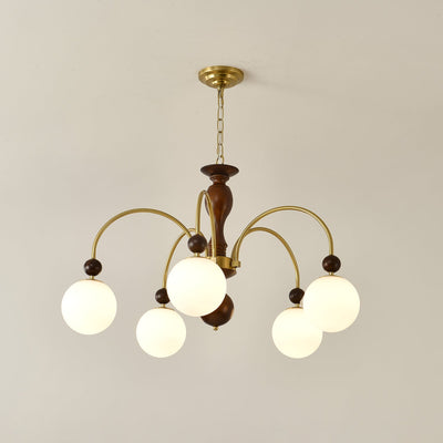 Sylenise Pendant Lamp Walnut Brass Globe Vintage