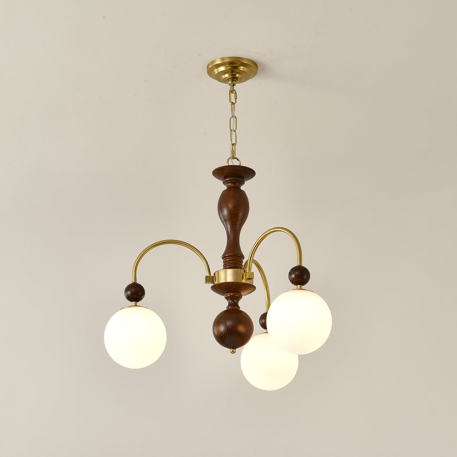Sylenise Pendant Lamp Walnut Brass Globe Vintage
