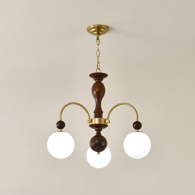 Sylenise Pendant Lamp Walnut Brass Globe Vintage